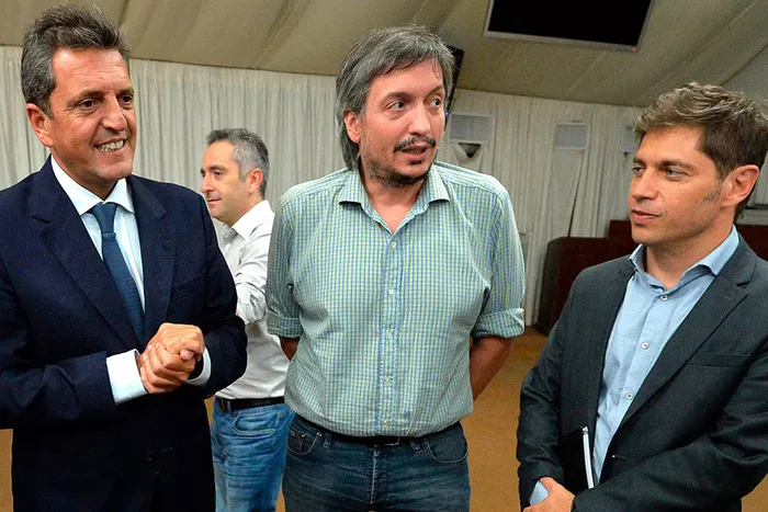 Sergio Tomás Massa, Máximo Carlos Kirchner y Axel Kicillof.